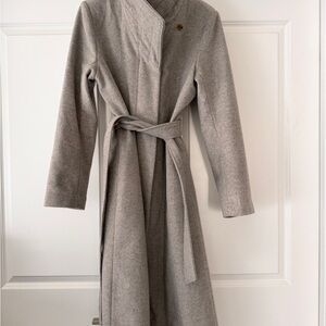 Cole Haan Gray Funnel Neck Wrap Coat